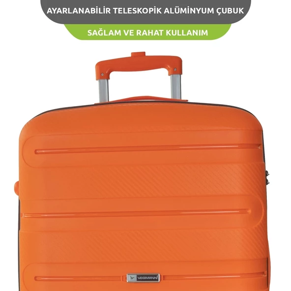 Vegmann Polipropilen (PP) Atlas Turuncu Kabin Boy Valiz - 4