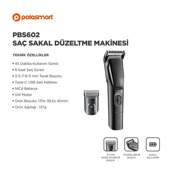 PoloSmart PBS602 Sakal ve Saç Kesme Makinesi - 5