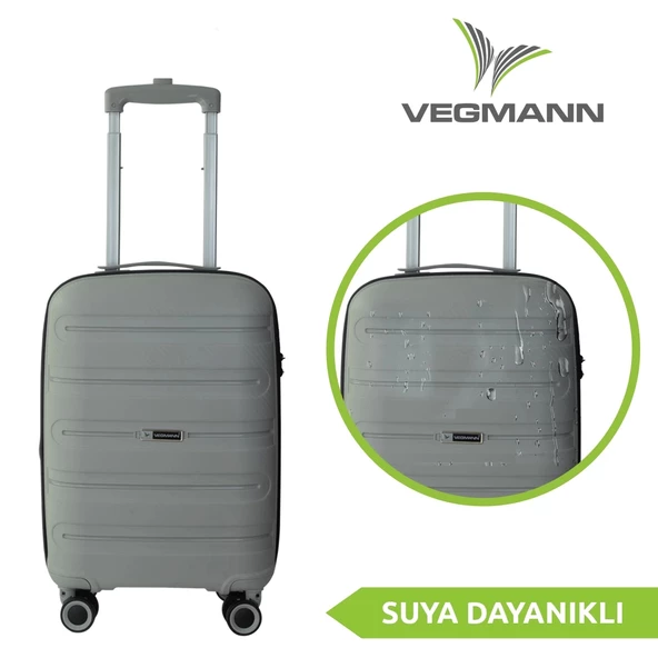 Vegmann Polipropilen (PP) Atlas Gri Kabin Boy Valiz - Resim 4