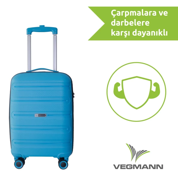 Vegmann Polipropilen (PP) Atlas Mavi Kabin Boy Valiz - Resim 9