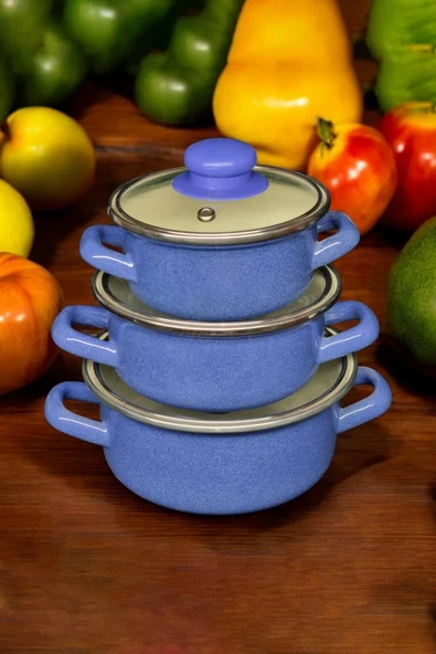 Nishev.com Evini Sev 6 Parça Mini Emaye Tencere Seti 12/14/16 cm – Mavi - 2