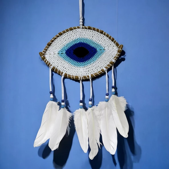 Beyaz Motifli Göz Model El Yapımı Duvar Süsü - Resim 2