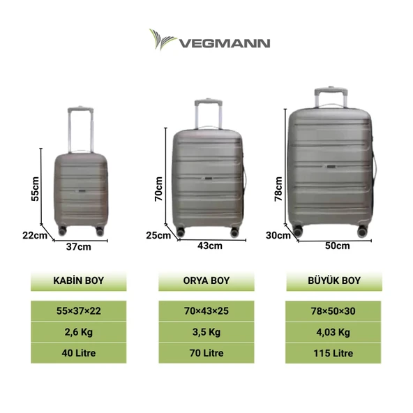 Vegmann Polipropilen (PP) Atlas Gold Kabin Boy Valiz - Resim 9