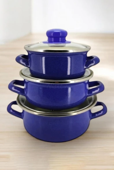 Nishev.com Evini Sev 6 Parça Mini Emaye Tencere Seti 12/14/16 cm – Mavi - 3