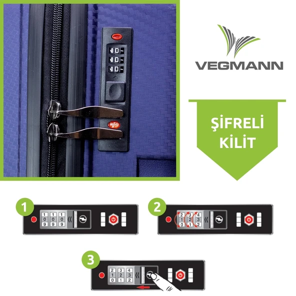 Vegmann Polipropilen (PP) Atlas Lacivert Kabin Boy Valiz - Resim 2