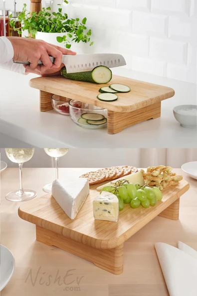 Nishev.com Evini Sev Stolthet Ayaklı Kesme Tahtası Bambu Sunum Tahtası 35 x 22 Cm - 4