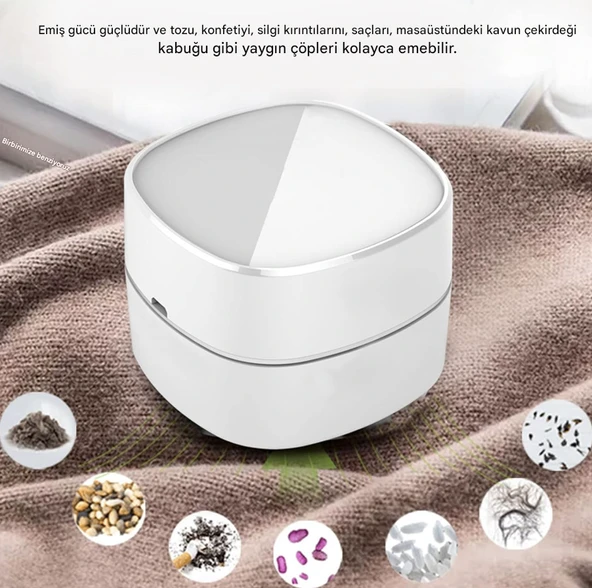 QASUL 360° Dönebilen Masa Toz Temizleyici Taşınabilir Mini Masaüstü Kırıntı Süpürgesi Ev Okul Ofis için - 3