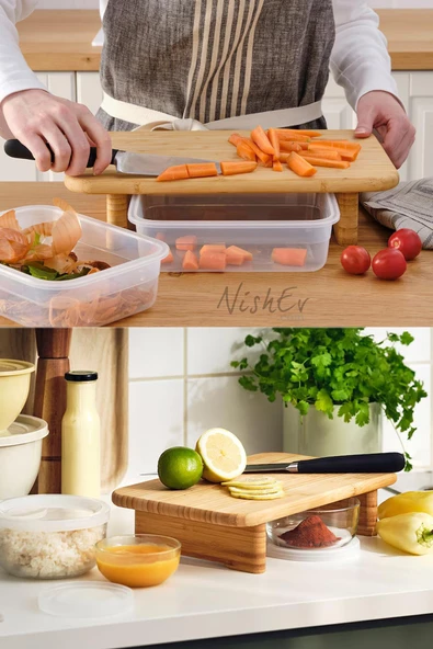 Nishev.com Evini Sev Stolthet Ayaklı Kesme Tahtası Bambu Sunum Tahtası 35 x 22 Cm - 3