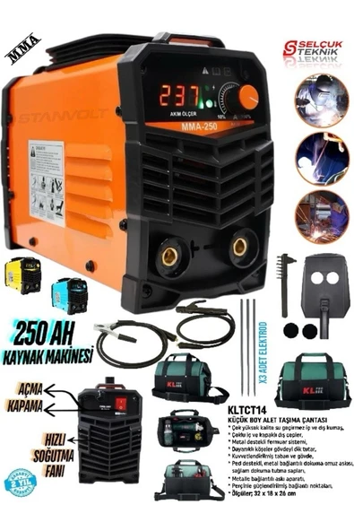 250 Amper Inverter Tip Kademeli Çanta Kaynak Makinesi + KLPRO TAŞIMA ÇANTASI