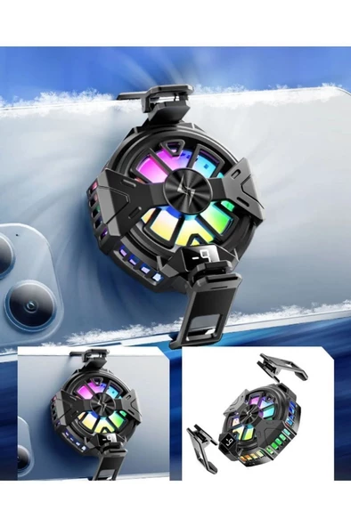 Viakıng Fan Soğutucu RGB Led Işıklı Isı Derece Göstergeli Cep Telefon Soğutucu Radyatör - 5