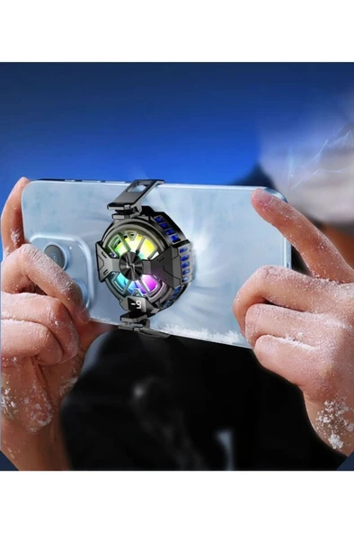Viakıng Fan Soğutucu RGB Led Işıklı Isı Derece Göstergeli Cep Telefon Soğutucu Radyatör - 3