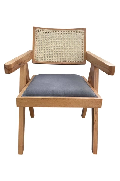 Evim-E Aksesuar Hasırlı+kollu Iskandinav Sandalye-naturel Vernikli-döşemeli-tamamı Ağaç - 2