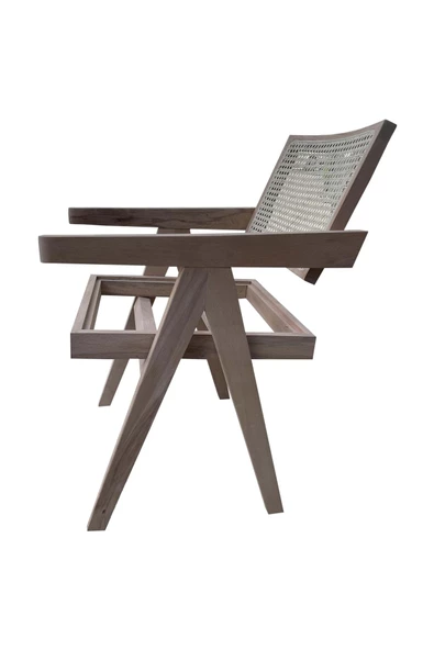 Evim-E Aksesuar Hasırlı+kollu Iskandinav Sandalye-hâm&cilasız-tamamı Ağaç - 3