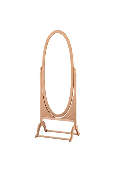 Evim-E Aksesuar Oval Ayarlanabilir Ayaklı Boy Aynası Hâm & Cilasız Tamamı Ahşap