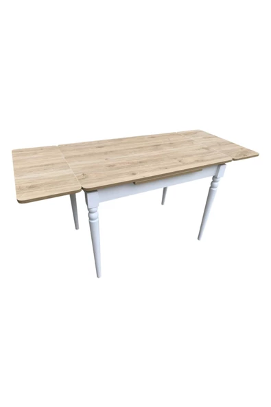 Evim-E Aksesuar 70x110 Yanlardan Açılır Smart Masa(MEŞE BEYAZ) Ahşap Ayaklı - 3