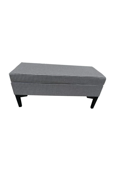 Evim-E Aksesuar Modern Ağaç Iskeletli 40x100 Cm Puf(bench) Keten Kaz Tüyü Desenli Kumaş