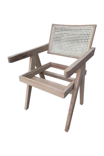 Evim-E Aksesuar Hasırlı+kollu Iskandinav Sandalye-hâm&cilasız-tamamı Ağaç