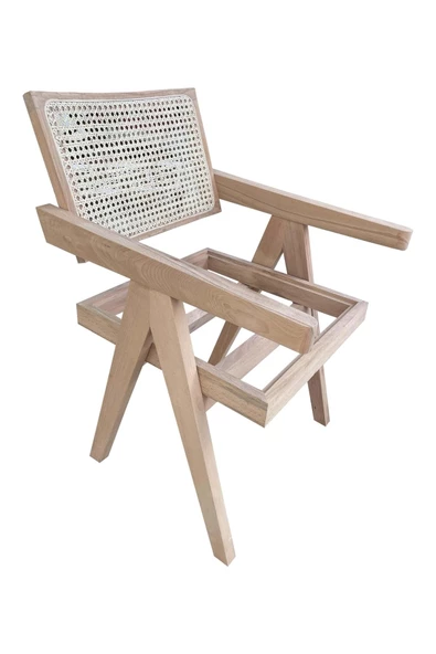 Evim-E Aksesuar Hasırlı+kollu Iskandinav Sandalye-hâm&cilasız-tamamı Ağaç - 2