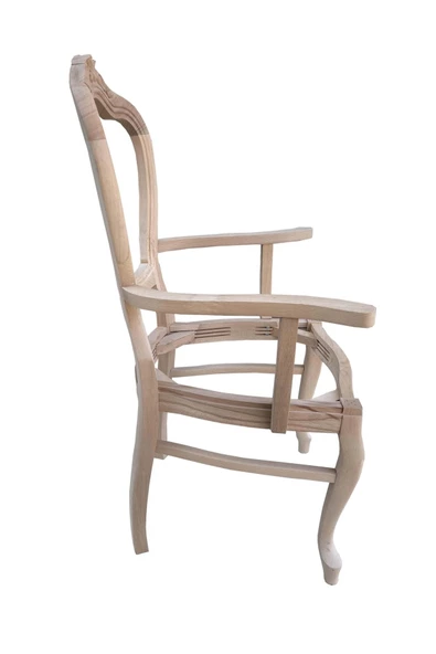 Evim-E Aksesuar 2 Adet Kontra Klasik Oymalı Kollu Tamamı Ağaç Sandalye-hâm&boyasız - 3