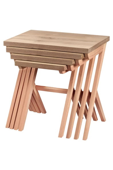 Evim-E Aksesuar Çapraz X 4'lü Ceviz Kaplamalı Zigon Sehpa Hâm & Cilasız