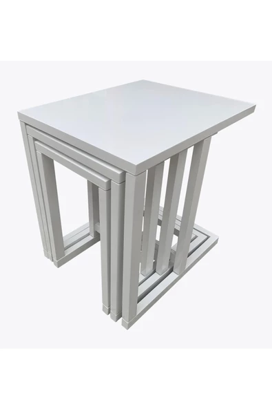 Evim-E Aksesuar Riva 3'lü C Zigon Sehpa-lake Beyaz-tamamı Ahşap