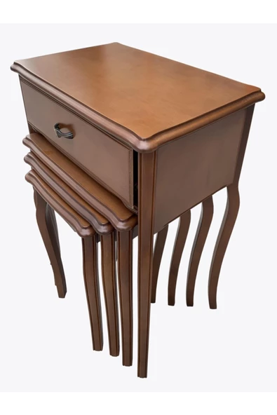 Evim-E Aksesuar Çekmeceli 3'lü Develi Zigon Sehpa & Dresuar Ceviz Tamamı Ahşap