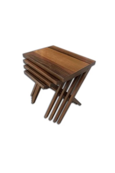 Evim-E Aksesuar Çapraz X 4'lü Ceviz Kaplamalı Zigon Sehpa Tamamı Ahşap - 2