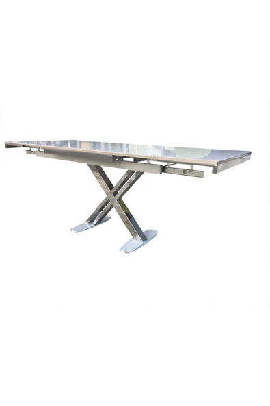 Evim-E Aksesuar Ortadan X Ayaklı Yanlardan Açılır Glossmax Beyaz Masa - 2