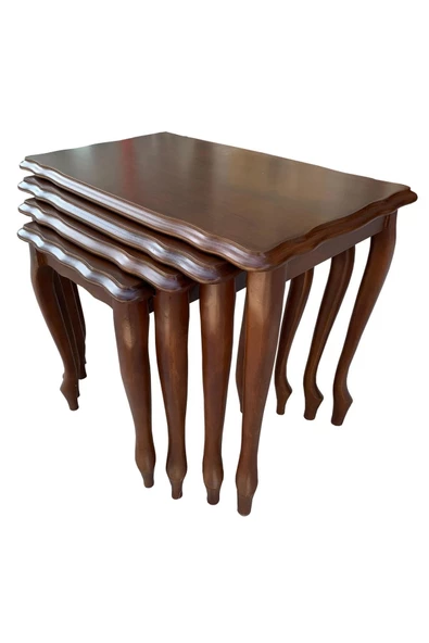 Evim-E Aksesuar Lükens Ayaklı Tamamı Ahşap Zigon Sehpa 4'lü Ceviz Renkte