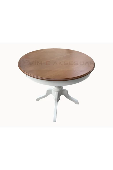 Evim-E Aksesuar 90 cm Baba Ayaklı Yuvarlak Açılır Masa Beyaz&Eskitme Ceviz -Tamamı Ahşap