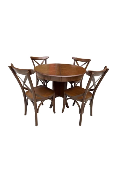 Evim-E Aksesuar Thonet (iskandinav) Sandalye & Yuvarlak Masa Takımı Ceviz Renkte