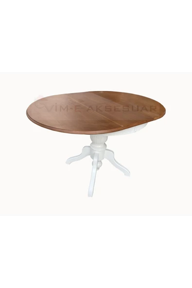 Evim-E Aksesuar 90 cm Baba Ayaklı Yuvarlak Açılır Masa Beyaz&Eskitme Ceviz -Tamamı Ahşap - 2