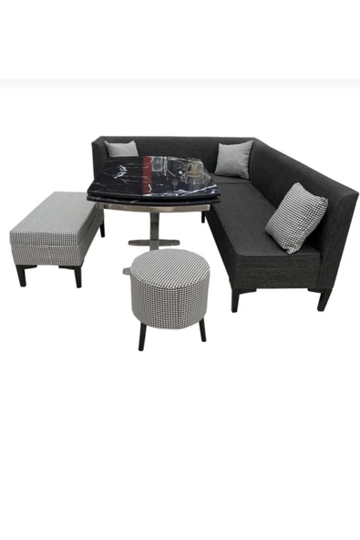 Evim-E Aksesuar Modern Pedli 160x160 Cm Mutfak Köşe Takımı Cam Masalı + Puflu - 2