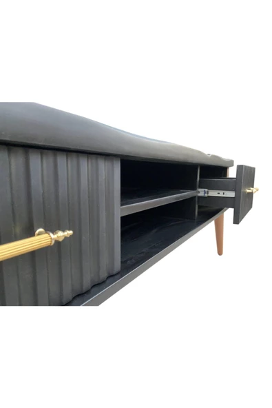 Evim-E Aksesuar 150 Cm Kütük Tv Sehpası&ünitesi Komple Ceviz Kaplamalı Mdf,ahşap Ayaklı - 2