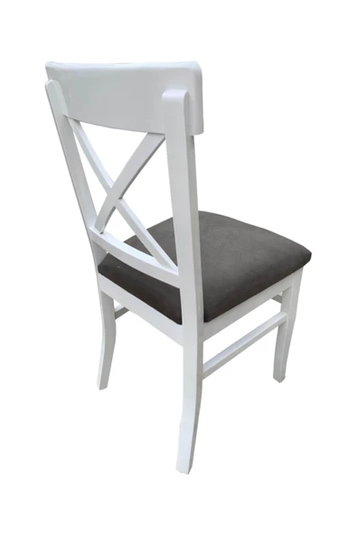 Evim-E Aksesuar 4 Adet Çapraz X Döşemeli Tamamı Ahşap Sandalye Lake Beyaz Boyalı - 2