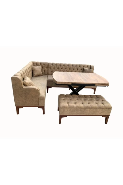 Evim-E Aksesuar 160x220 Cm Chester Yarım Kollu Köşe Takımı-masalı-tamamı Ağaç Iskeletli-kapitoneli-puflu