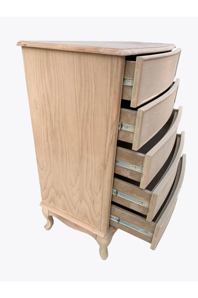 Evim-E Aksesuar Bombeli 5 Çekmeceli Lükens Ayaklı Çamaşırlık Şifonyer Hâm Cilasız Tamamı Ahşap - 2