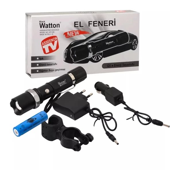 Zoomlu Şarjlı El Feneri En Uygun Fiyata  Wt-038 ürün görseli