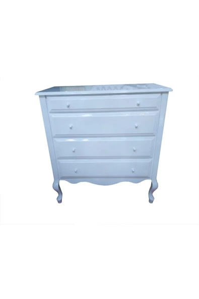 Evim-E Aksesuar Lükens Ayaklı Bilyalı 4 Çekmeceli Şifonyer Tamamı Ahşap Lake Beyaz - 2