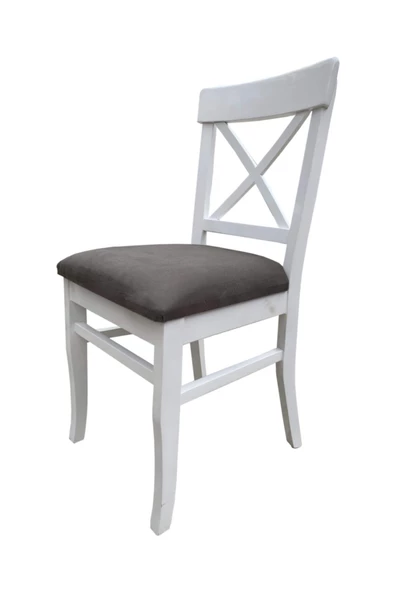 Evim-E Aksesuar 4 Adet Çapraz X Döşemeli Tamamı Ahşap Sandalye Lake Beyaz Boyalı - 3