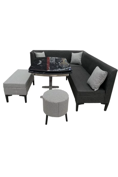 Evim-E Aksesuar Modern Mutfak Köşe Takımı Cam Masalı + Puflu Tamamı Ağaç Iskelet - 2