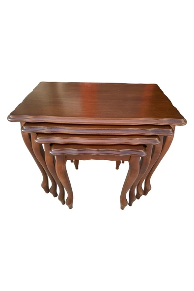 Evim-E Aksesuar Lükens Ayaklı Tamamı Ahşap Zigon Sehpa 4'lü Ceviz Renkte - 2