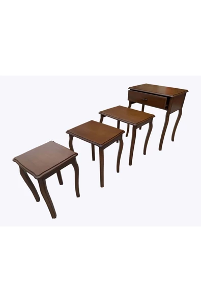 Evim-E Aksesuar Çekmeceli 3'lü Develi Zigon Sehpa & Dresuar Ceviz Tamamı Ahşap - 3