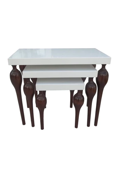 Evim-E Aksesuar Tornalı Tombul Zigon Sehpa 3'lü Büyük Boy Tamamı Ahşap