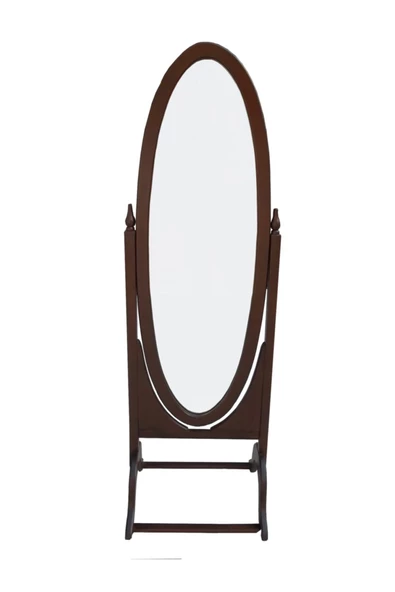 Evim-E Aksesuar Oval Ayarlanabilir Ayaklı Boy Aynası Tamamı Ahşap Ceviz Renkli