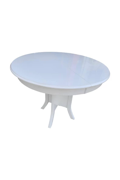 Evim-E Aksesuar 93cm Yuvarlak Ortadan Ayaklı Açılır Masa Ahşap Lake Beyaz - 2