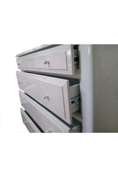 Evim-E Aksesuar Lükens Ayaklı Bilyalı 4 Çekmeceli Şifonyer Tamamı Ahşap Lake Beyaz - 3