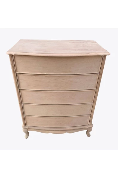Evim-E Aksesuar Bombeli 5 Çekmeceli Lükens Ayaklı Çamaşırlık Şifonyer Hâm Cilasız Tamamı Ahşap - 3