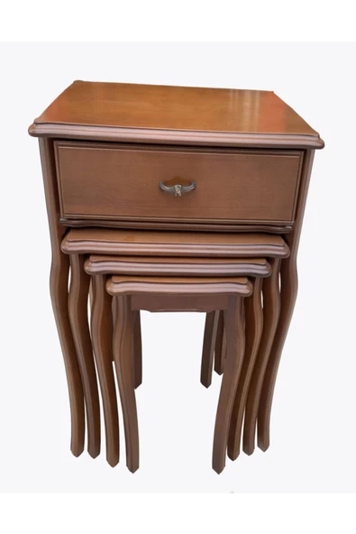 Evim-E Aksesuar Çekmeceli 3'lü Develi Zigon Sehpa & Dresuar Ceviz Tamamı Ahşap - 2