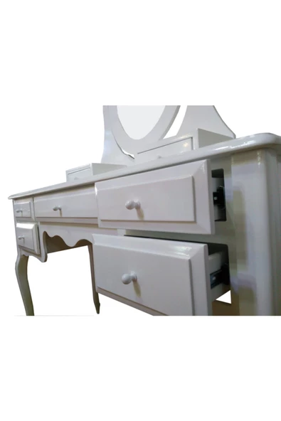 Evim-E Aksesuar 7 Çekmeceli Lükens Ayaklı Makyaj Masa Takımı Aynalı Lake Beyaz - 2